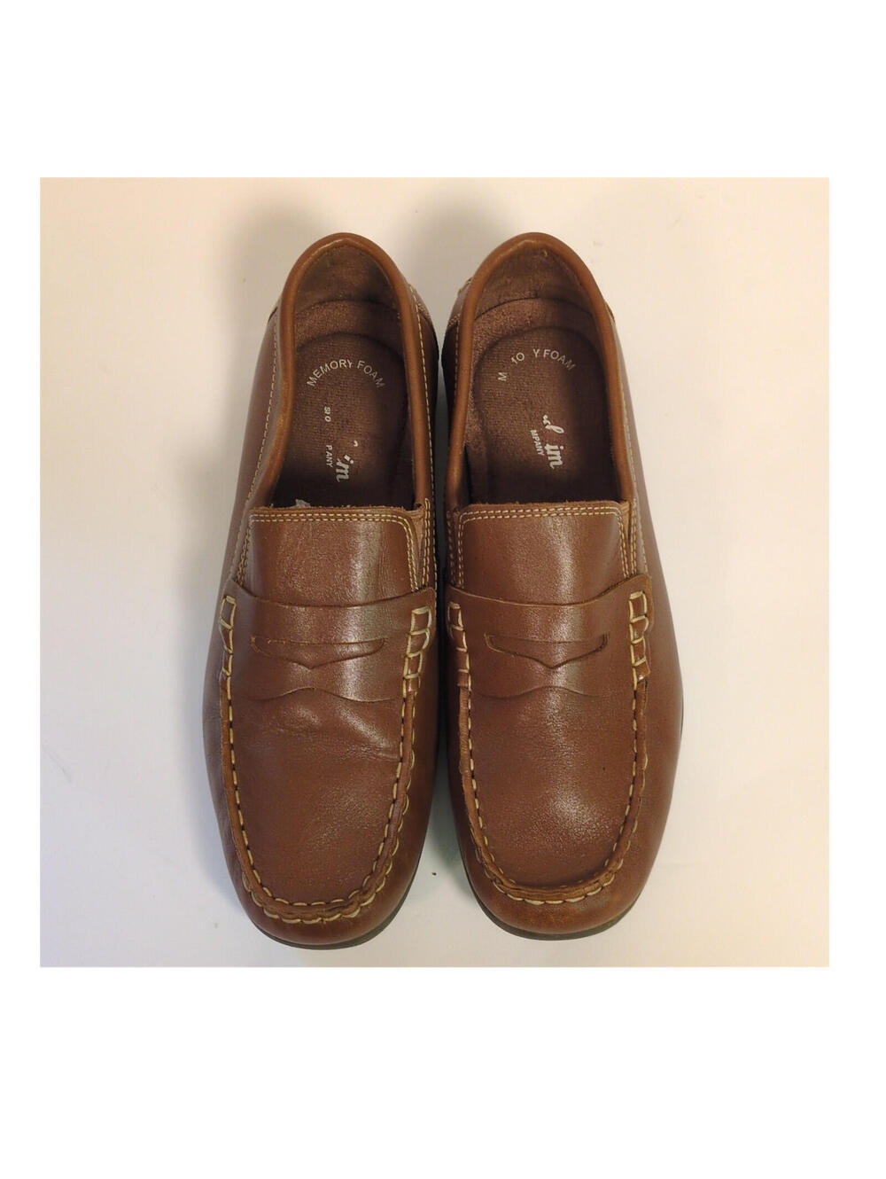 Florsheim Kid's Leather Memory Foam Slip On Brown Loafer Casual Shoes Boys 7M